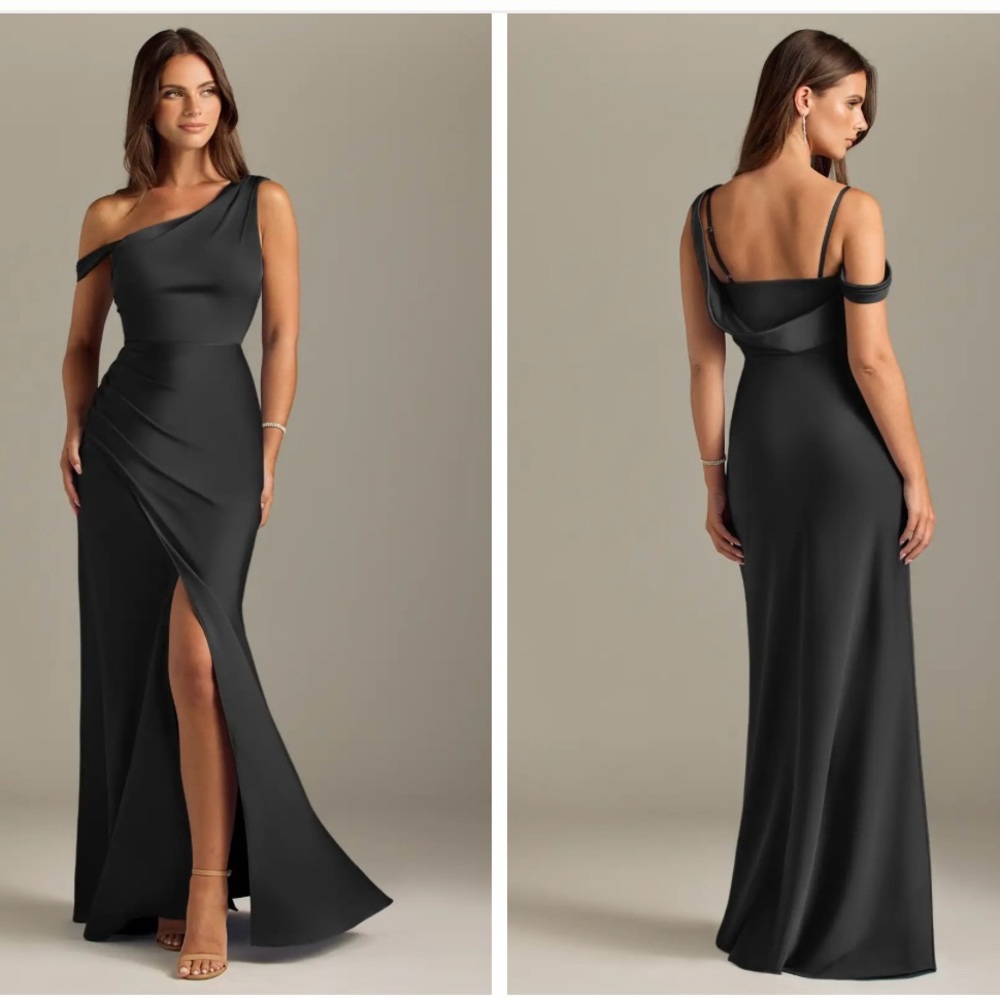 Azazie Madelyn Black Stretch Satin One-Shoulder Gown